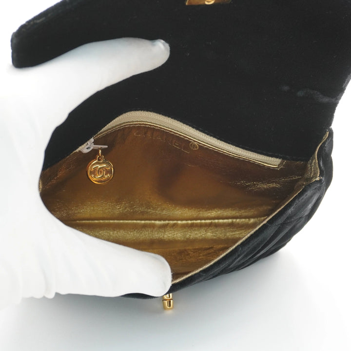 CHANEL Black Velvet Velour Waist Bag CHANEL