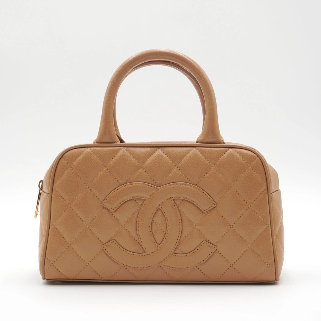 CHANEL Beige Caviar Leather Mini Boston Bag CHANEL
