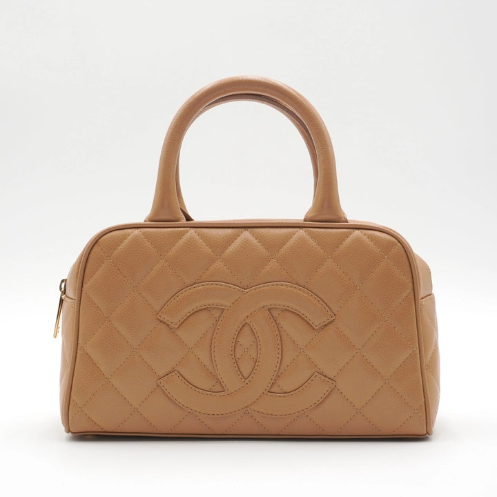 CHANEL Beige Caviar Leather Mini Boston Bag CHANEL