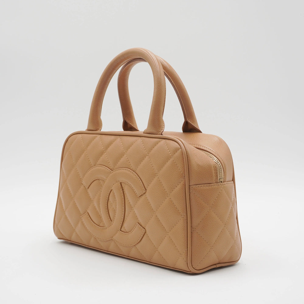 CHANEL Beige Caviar Leather Mini Boston Bag CHANEL