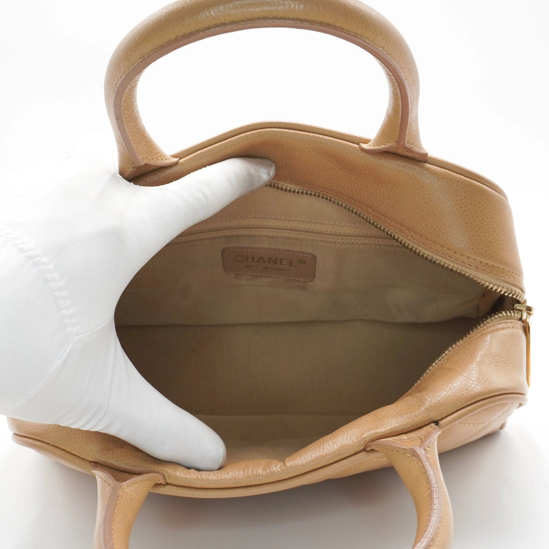 CHANEL Beige Caviar Leather Mini Boston Bag CHANEL