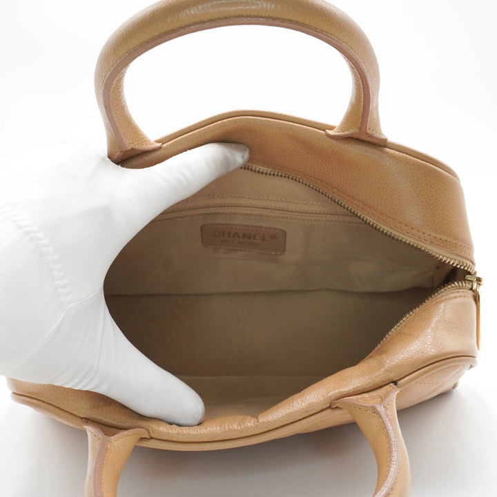 CHANEL Beige Caviar Leather Mini Boston Bag CHANEL