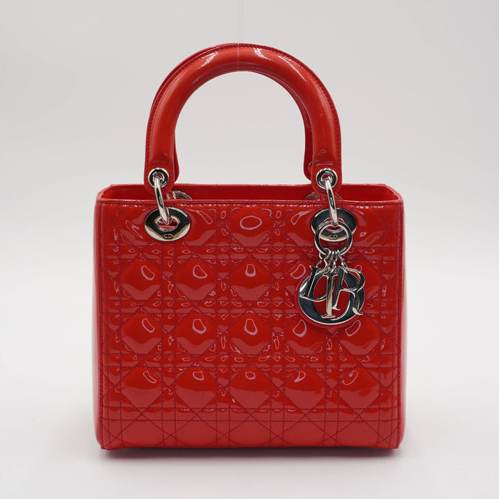 Dior Red Patent Cannage Calfskin 2-Way Medium Lady Dior DIOR
