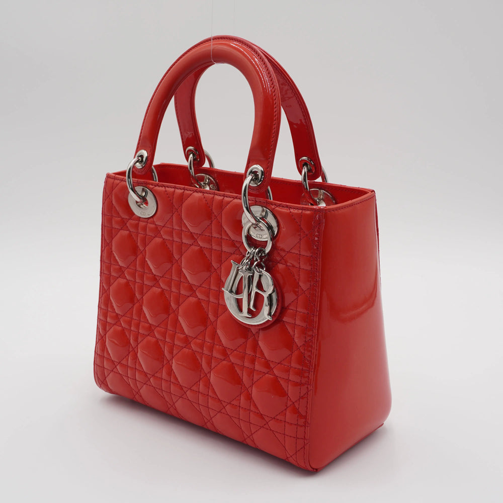 Dior Red Patent Cannage Calfskin 2-Way Medium Lady Dior DIOR