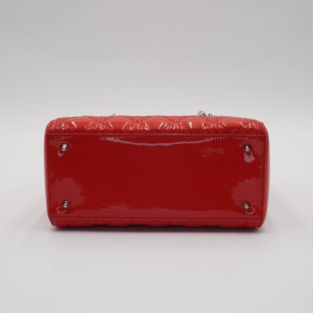 Dior Red Patent Cannage Calfskin 2-Way Medium Lady Dior DIOR