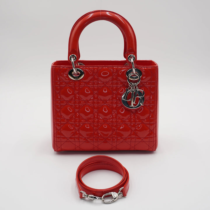 Dior Red Patent Cannage Calfskin 2-Way Medium Lady Dior DIOR