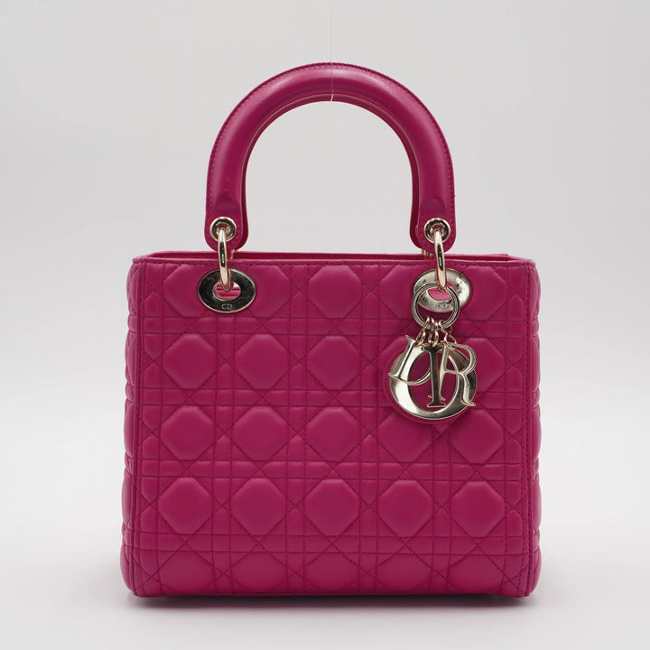 Dior Hot Pink Cannage Lamb Lady Dior 2-Way Handbag DIOR