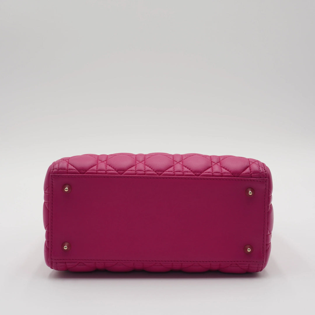 Dior Hot Pink Cannage Lamb Lady Dior 2-Way Handbag DIOR