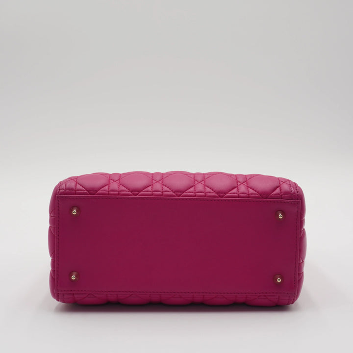 Dior Hot Pink Cannage Lamb Lady Dior 2-Way Handbag DIOR