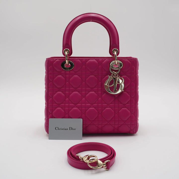 Dior Hot Pink Cannage Lamb Lady Dior 2-Way Handbag DIOR