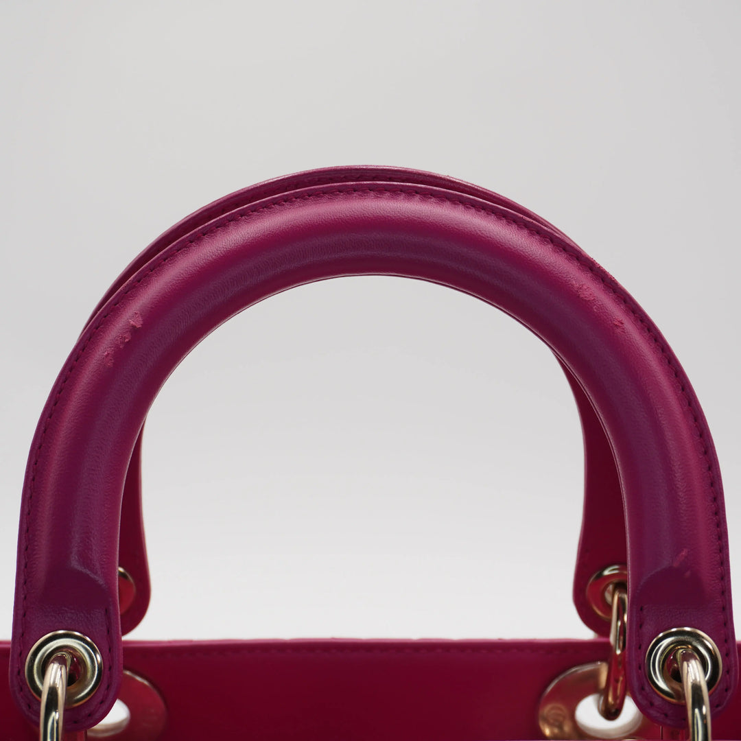 Dior Hot Pink Cannage Lamb Lady Dior 2-Way Handbag DIOR