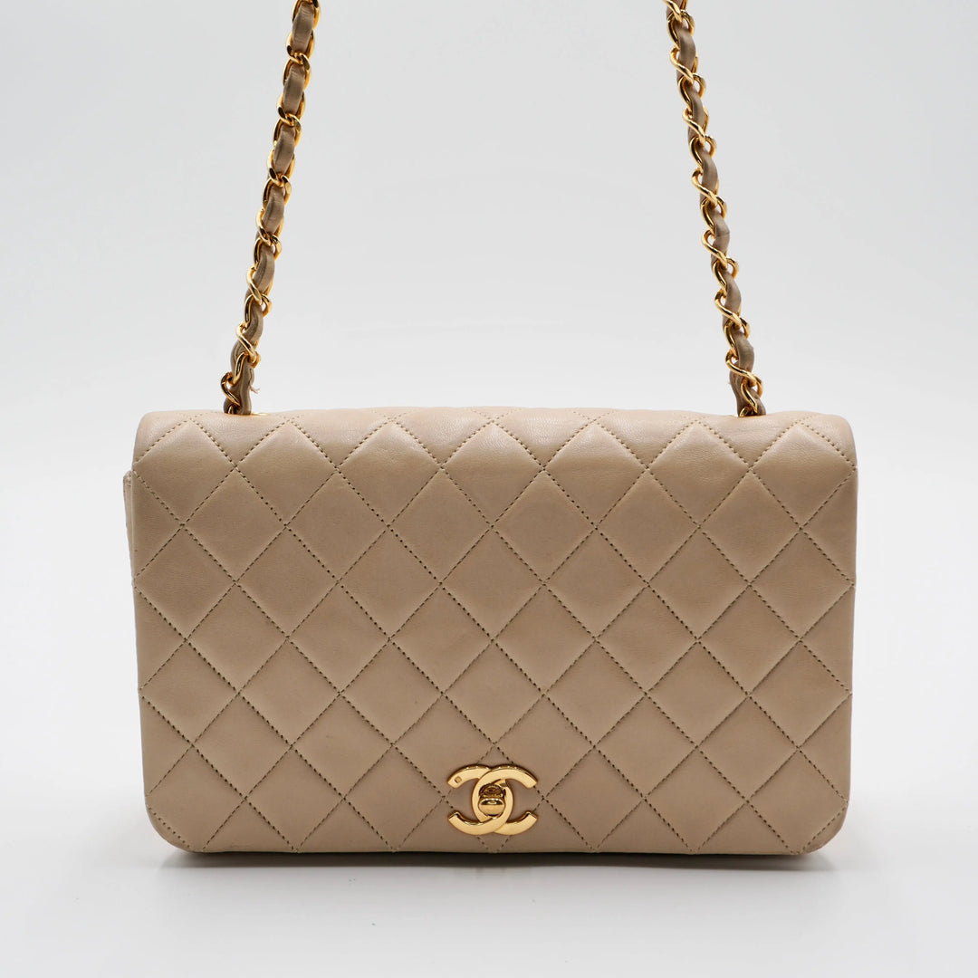 CHANEL Vintage Classic Quilted Beige Leather Full Flap Bag CHANEL