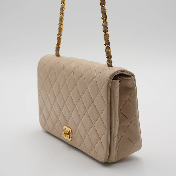 CHANEL Vintage Classic Quilted Beige Leather Full Flap Bag CHANEL