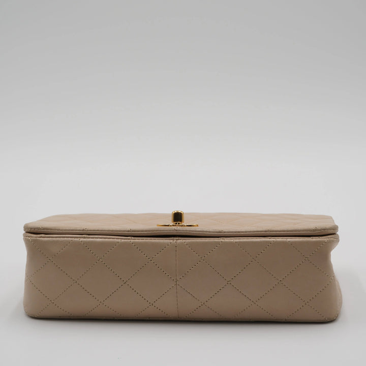 CHANEL Vintage Classic Quilted Beige Leather Full Flap Bag CHANEL