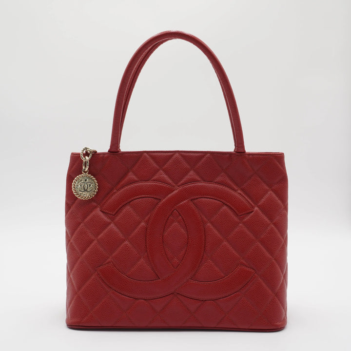CHANEL Scarlet Caviar Leather Medallion Tote - Reissued CHANEL