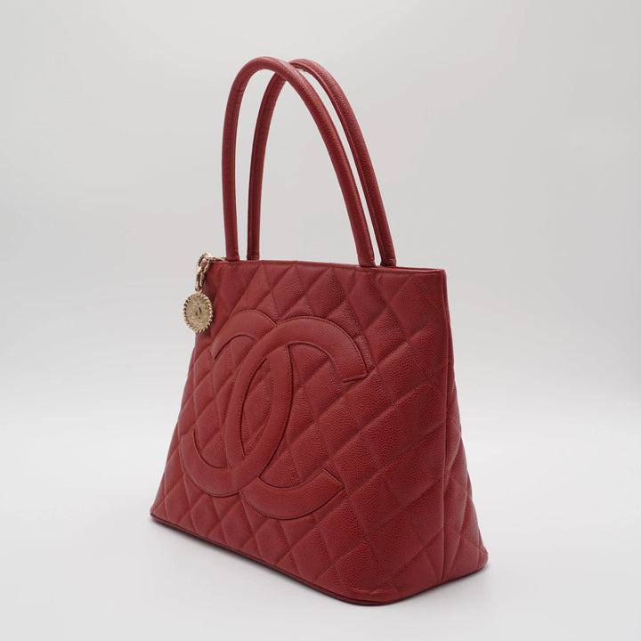 CHANEL Scarlet Caviar Leather Medallion Tote - Reissued CHANEL