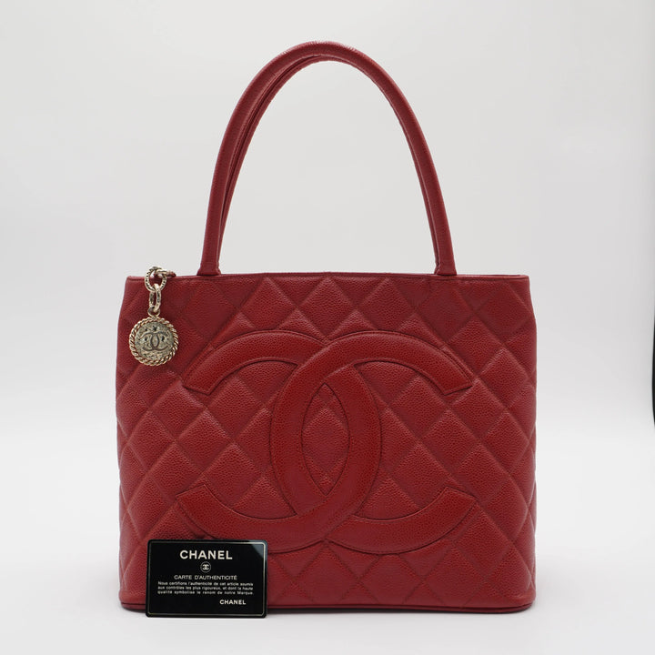 CHANEL Scarlet Caviar Leather Medallion Tote - Reissued CHANEL
