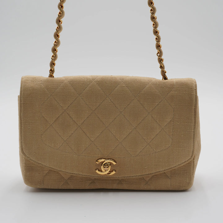 CHANEL Classic Diana 25 Beige Linen Crossbody Flap Bag CHANEL