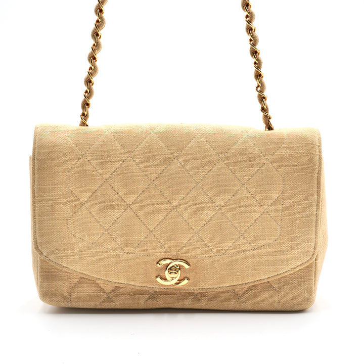Pre-owned CHANEL Classic Diana 25 Beige Linen Crossbody Flap Bag