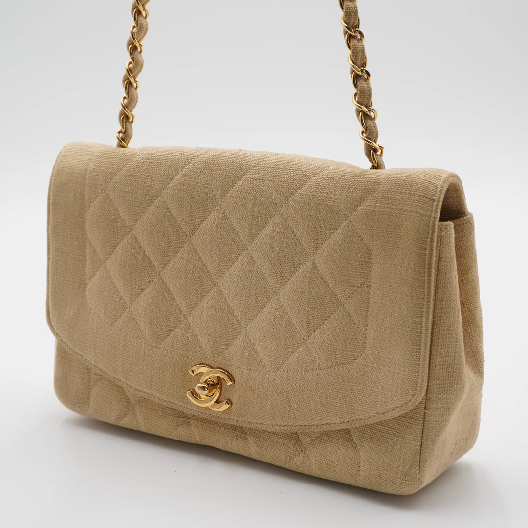 CHANEL Classic Diana 25 Beige Linen Crossbody Flap Bag CHANEL