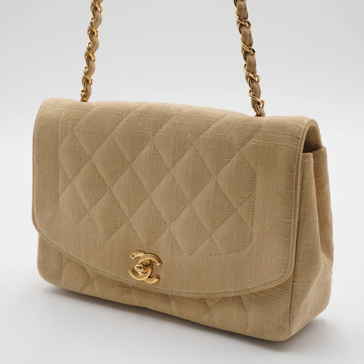 CHANEL Classic Diana 25 Beige Linen Crossbody Flap Bag CHANEL