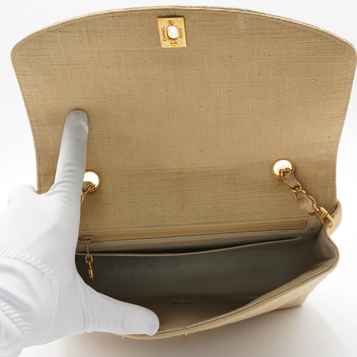 CHANEL Classic Diana 25 Beige Linen Crossbody Flap Bag CHANEL