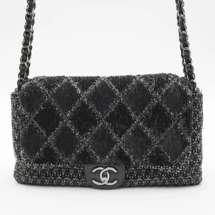 CHANEL Sequin Tweed Icons Chain Accordion Flap Bag CHANEL