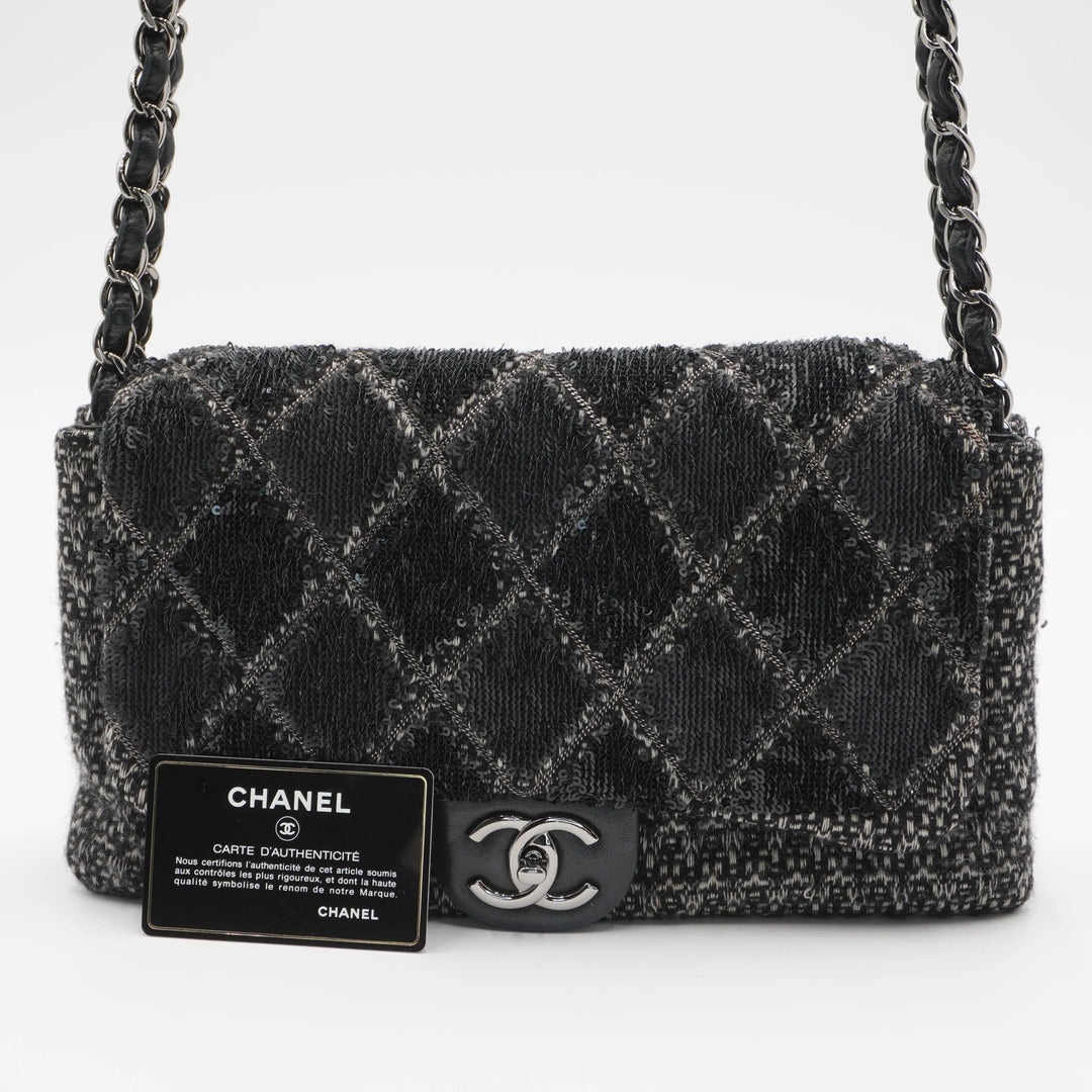 CHANEL Sequin Tweed Icons Chain Accordion Flap Bag CHANEL