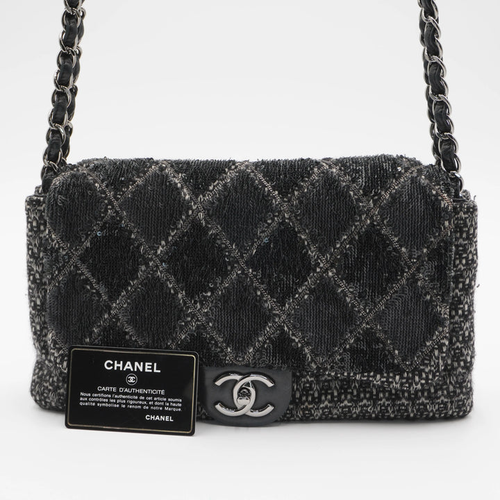 CHANEL Sequin Tweed Icons Chain Accordion Flap Bag CHANEL