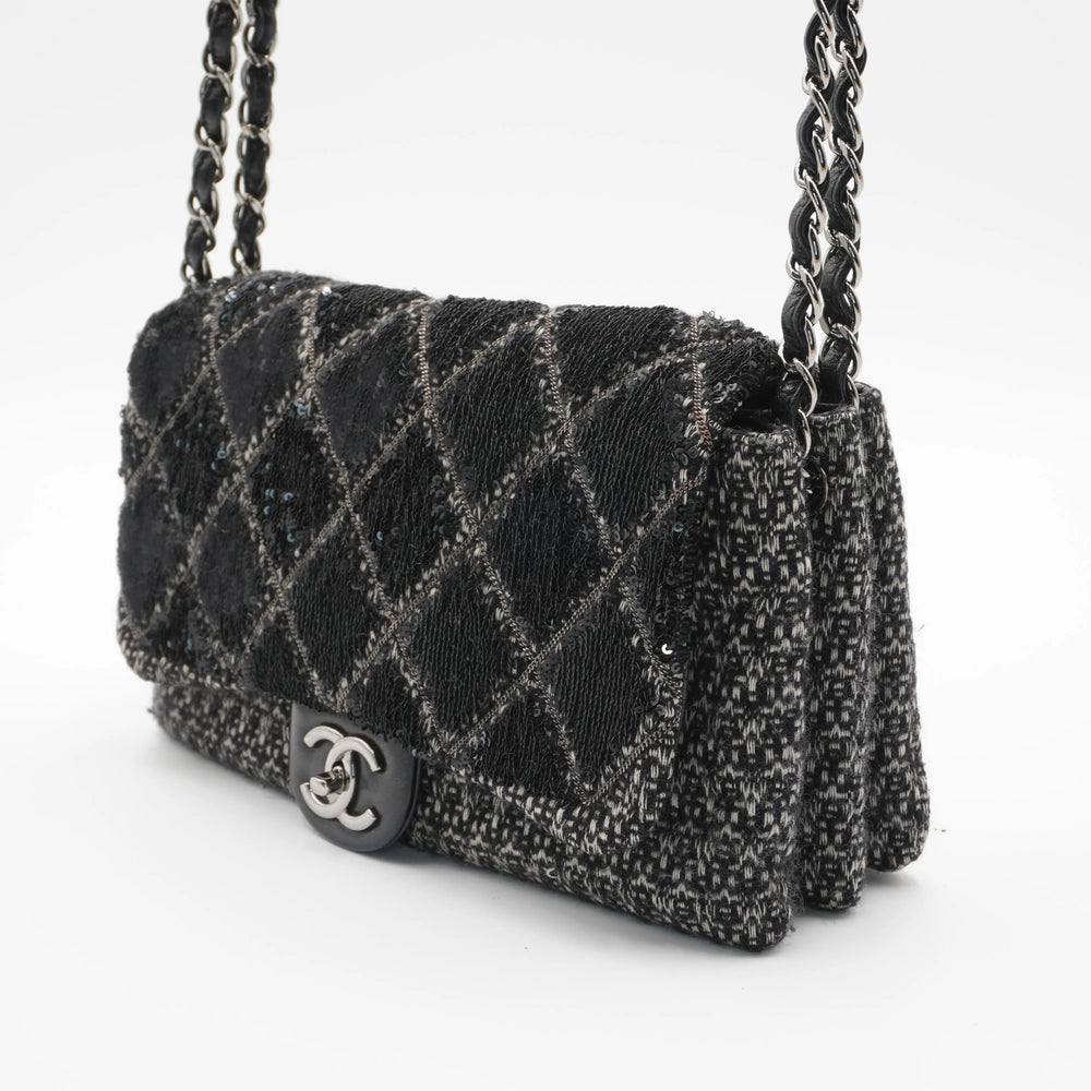 CHANEL Sequin Tweed Icons Chain Accordion Flap Bag CHANEL