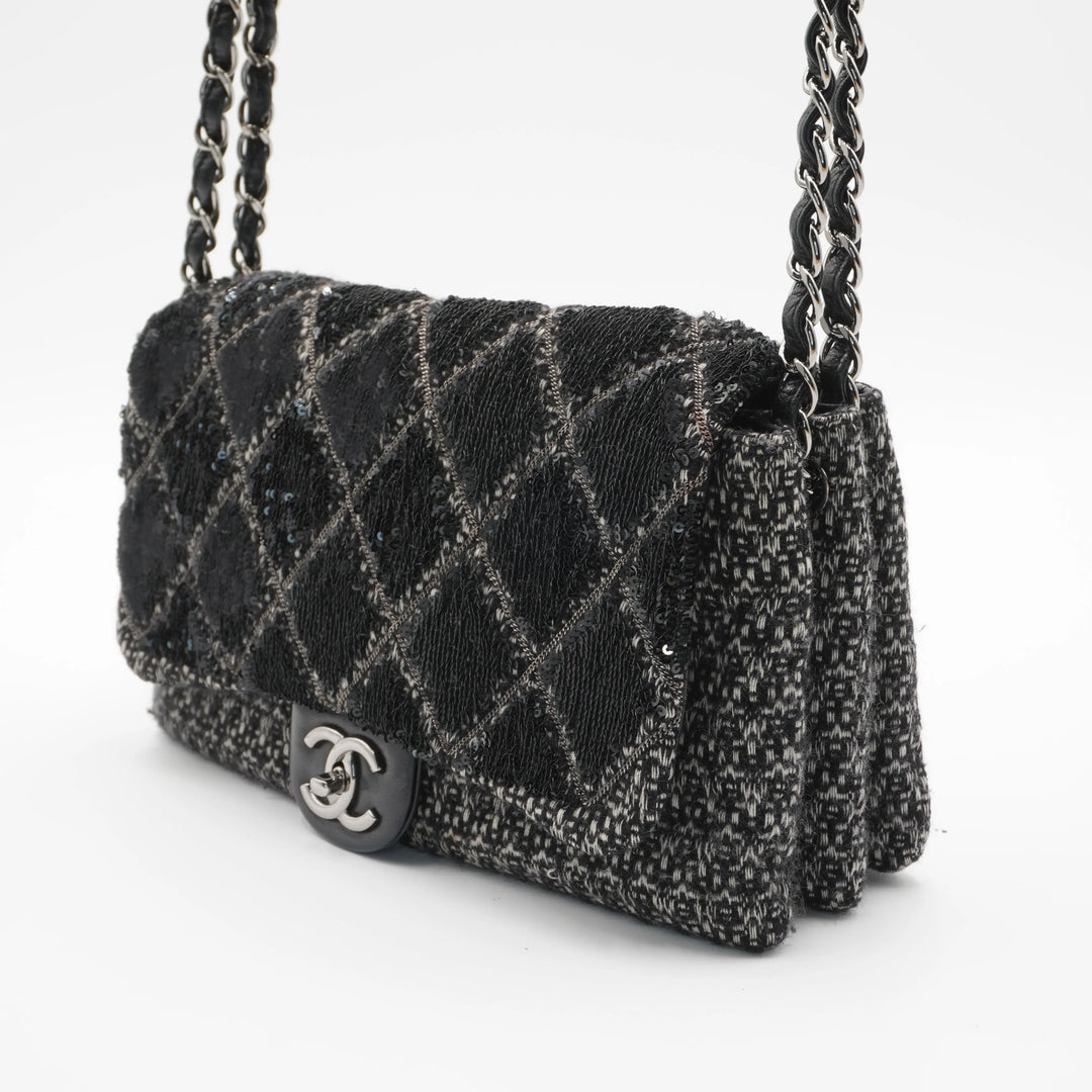 CHANEL Sequin Tweed Icons Chain Accordion Flap Bag CHANEL