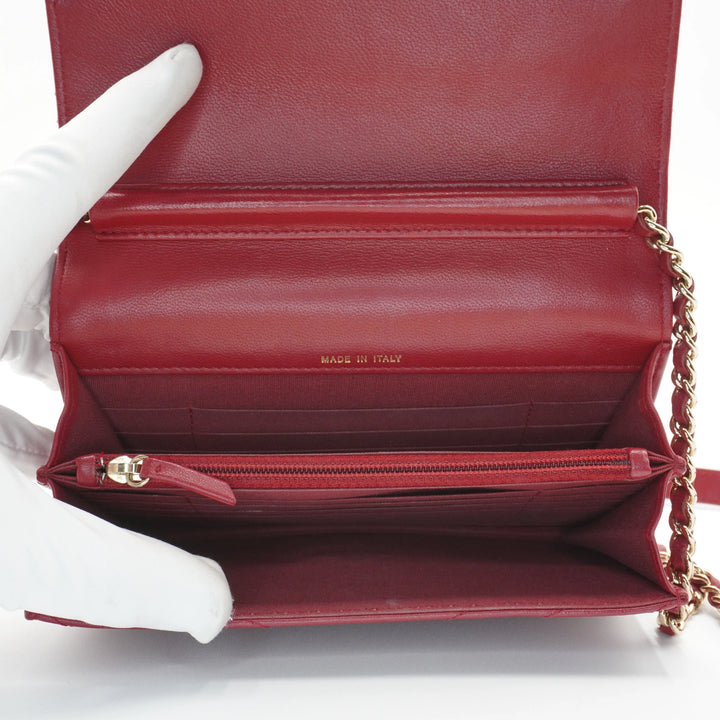CHANEL Red Chevron V-Stitch Wallet On Chain Shoulder Bag CHANEL