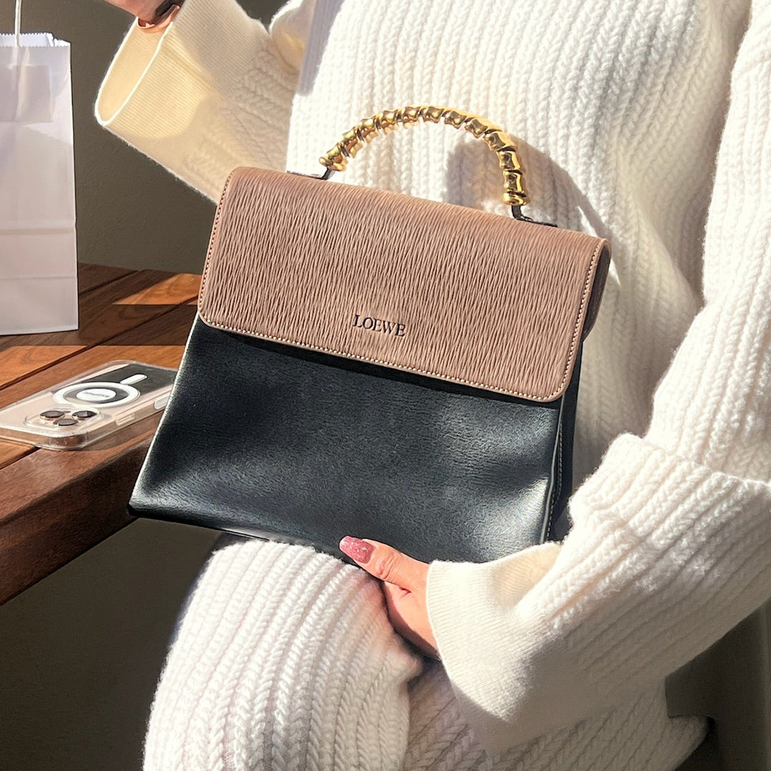 Pre-Owned Loewe Velázquez Twist Handbag – Black & Brown Suede Bi-Color Leather