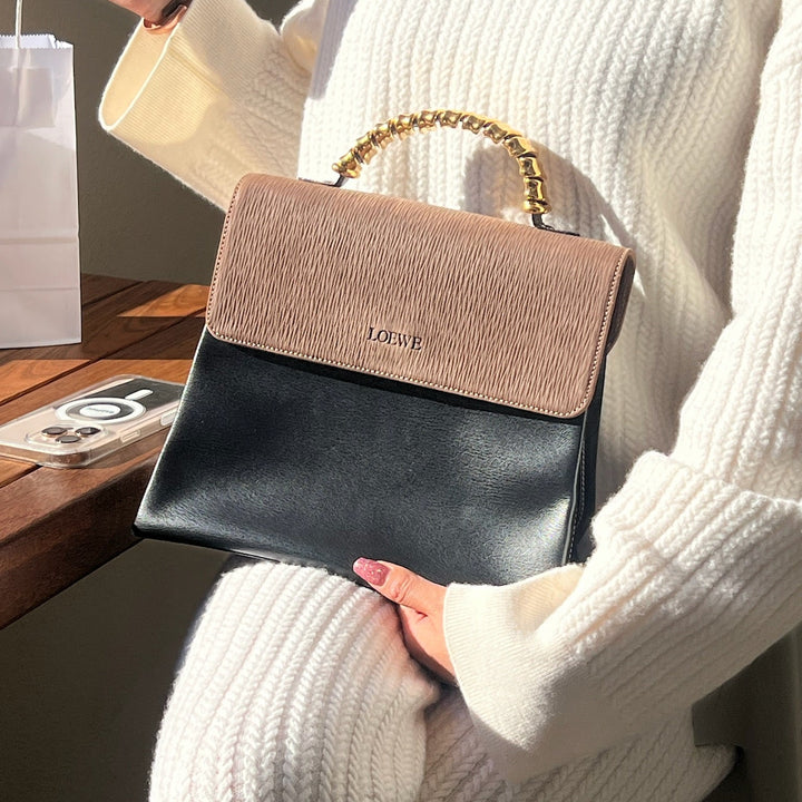 Pre-Owned Loewe Velázquez Twist Handbag – Black & Brown Suede Bi-Color Leather